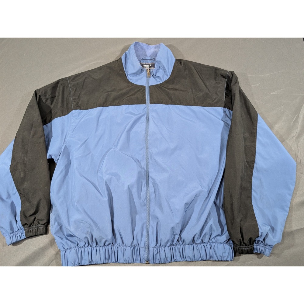 Roundtree & Yorke Sport Mens XL Blue Black Colorblock Full Zip Windbreaker